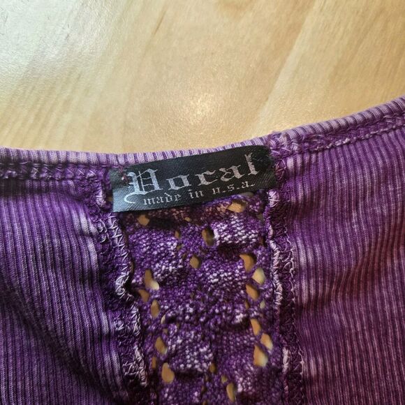 Vocal Purple Acid Wash Iridescent Rhinestone Ed Hardy Style Cross Top Medium Y2K - Picture 4 of 9